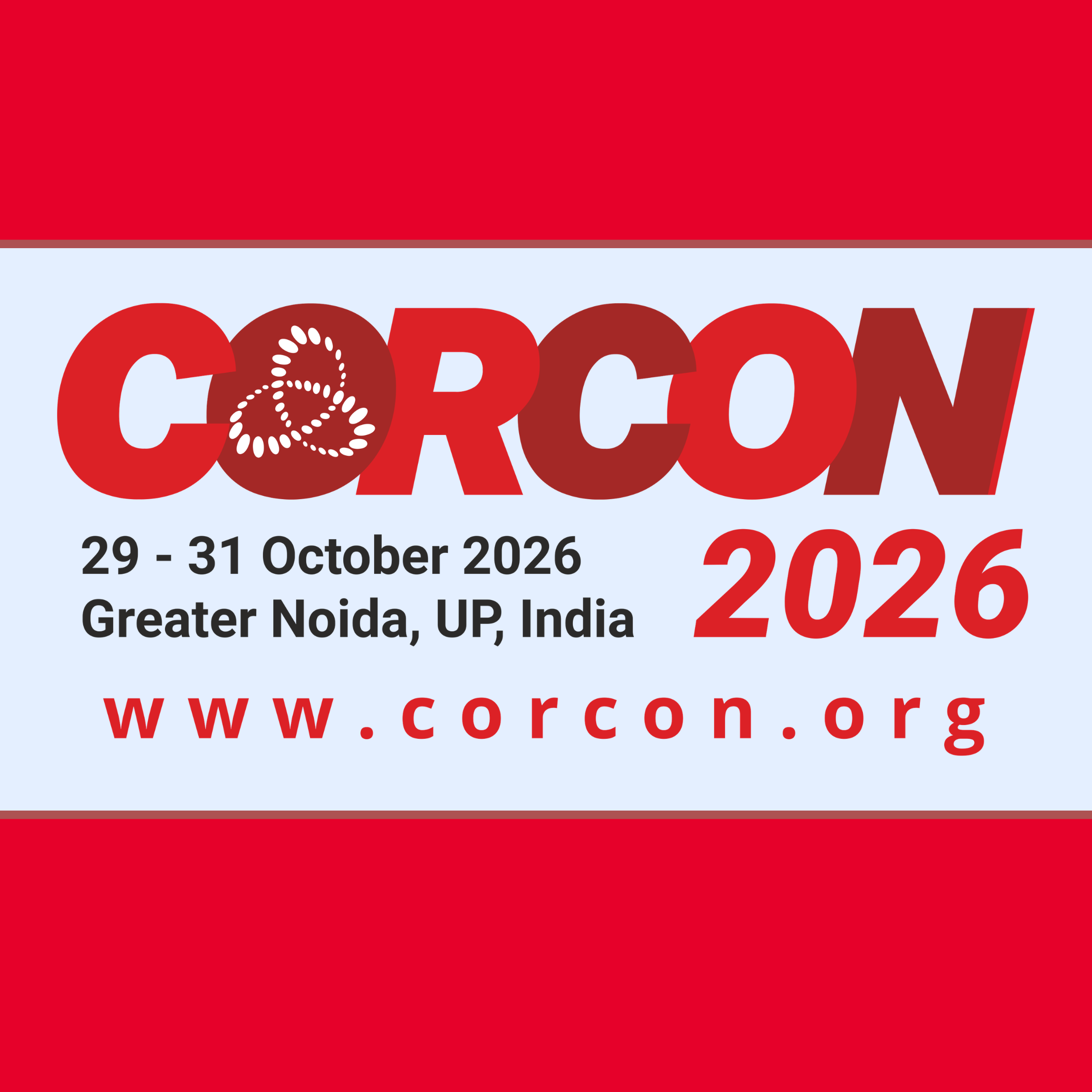 CORCON 2026 event poster featuring the dates 29–31 October 2026, Greater Noida, UP, India